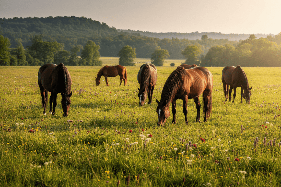 Pferde grasen im Sommer auf der Weide